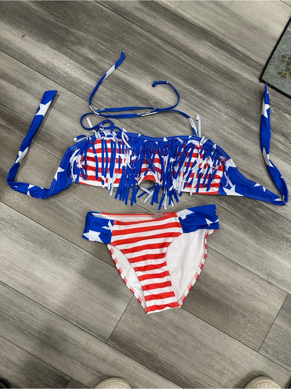 Fringe Bandeau Americana Bikini - Blue & Red